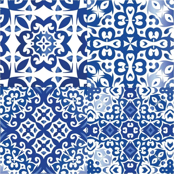 Antike Portugiesische Azulejo Keramik Geometrisches Design Kit Von Vektor Nahtlose — Stockvektor