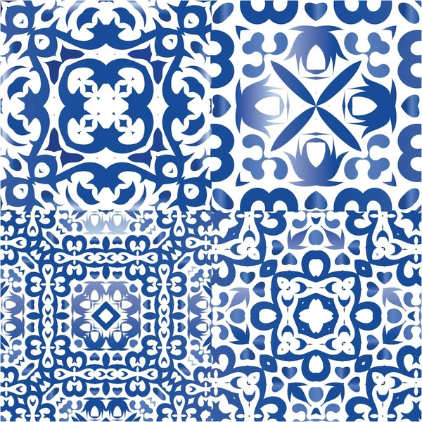 Carreaux Céramique Ethnique Azulejo Portugais Design Élégant Collection Motifs Vectoriels — Image vectorielle