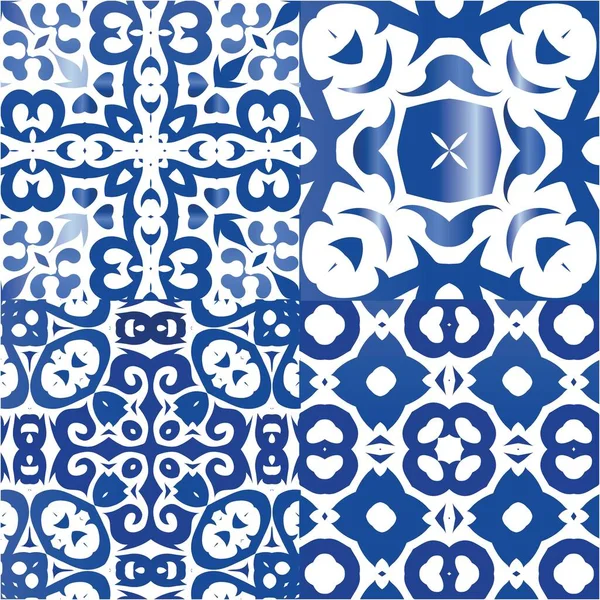 Traditionell Verzierte Portugiesische Azulejos Grafikdesign Eine Reihe Von Vektor Mustern — Stockvektor