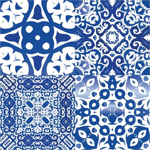 Azulejo Vintage Português Kit Padrões Sem Emenda Vetor Design Gráfico — Vetor de Stock