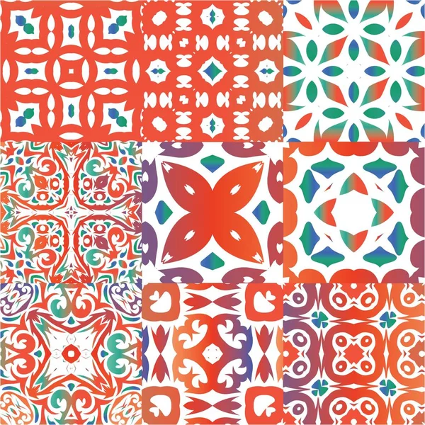 古董塔拉韦拉瓷砖拼凑而成 手绘设计 矢量无缝模式的集合 用于袋子 智能手机盒 T恤衫 衬里或剪贴簿的红色墨西哥装饰品 — 图库矢量图片