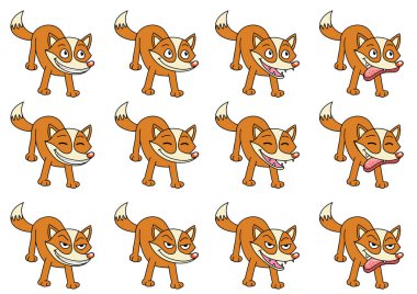 12 sevimli çizgi tilki vektör çizim seti