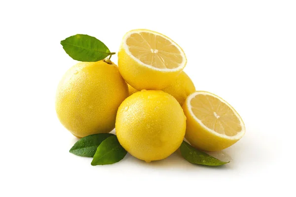 Ripe Juicy Lemon Leaf Isolated White Background — Stock Photo, Image