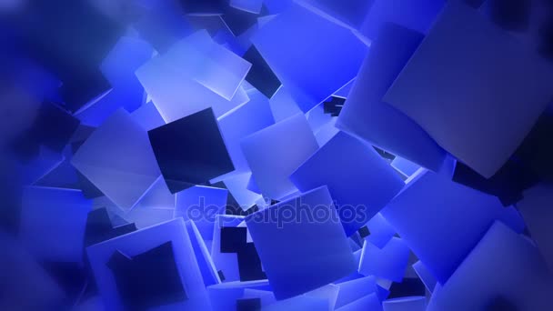 3D Abstrakcja Niebieski latające świecące kwadraty — Wideo stockowe