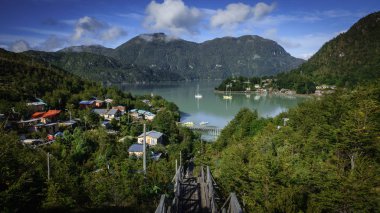 Beautiful panoramic view of the city of Caleta Tortel in Patagonia Chile. clipart