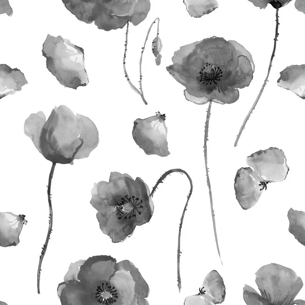 Padrão Sem Costura Com Flores Poppy Ilustração Aquarela — Fotografia de Stock