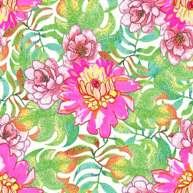 Parlak şakayık ve yeşil yapraklı desen