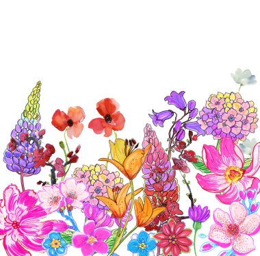 Parlak yaz çiçekleri olan çiçek kartı.