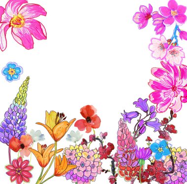 Parlak yaz çiçekleri olan çiçek kartı.