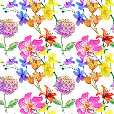 Neon parlak desenli ortancalar ve tropikal çiçeklerle 