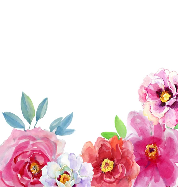 Carte Élégante Avec Pivoines Roses Feuilles Vertes Espace Pour Copier — Photo