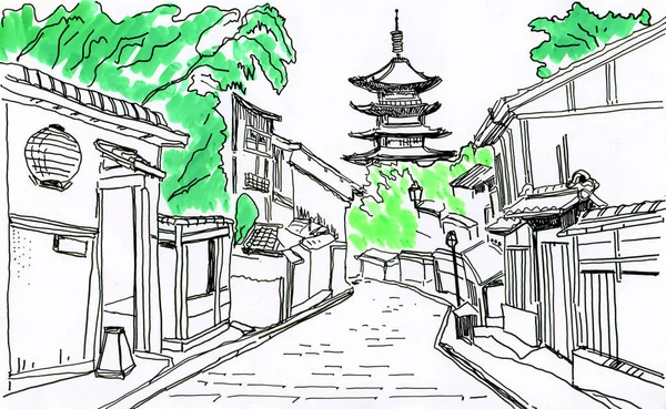Skizze Einer Asiatischen Stadt Chaotisches Doodle — Stockfoto