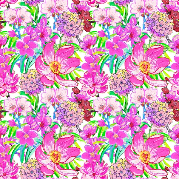 Neon Bright Pattern Hydrangeas Tropical Flowers — Stock Photo, Image