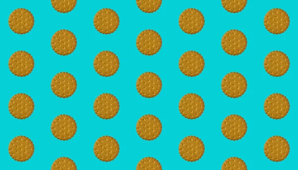 Modèle Rythmique Biscuits Ronds Sur Fond Turquoise — Photo