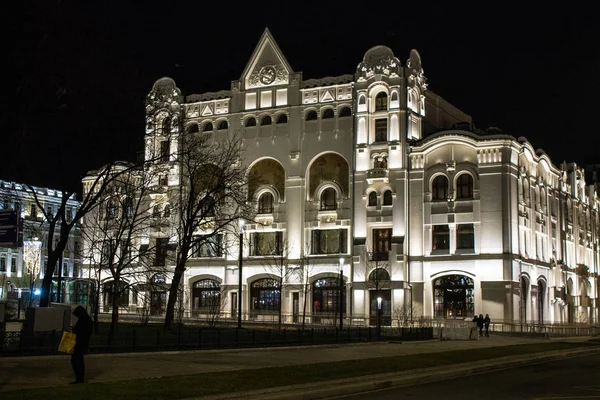 Moscou Rússia Dezembro 2019 Edifício Museu Politécnico Iluminado Noite Contra — Fotografia de Stock