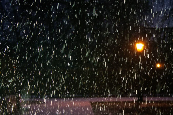 Snowfall Lantern Park Dark Sky — Stock Photo, Image