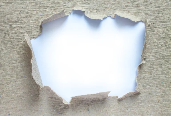 Rama Wykonana Teksturowanego Starego Szarego Papieru Wyrwaną Dziurą Środku Białym — Zdjęcie stockowe