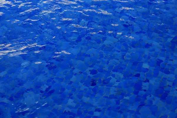 De achtergrond is blauw helder water in het zwembad met golven en lichtinval — Stockfoto