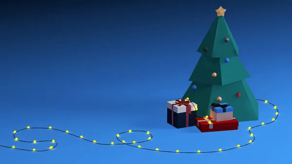 Minimaal Render Concept Kerstsjabloon Met Kopieerruimte Kerstboom Gemaakt Van Papier — Stockfoto