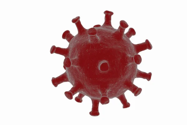 Coronavirus 3 boyutlu illüstrasyon. Beyaz arka planda Covid-19 konsepti. İzole edilmiş kırmızı mikroskobik virüs hücresine sahip yatay pankart.