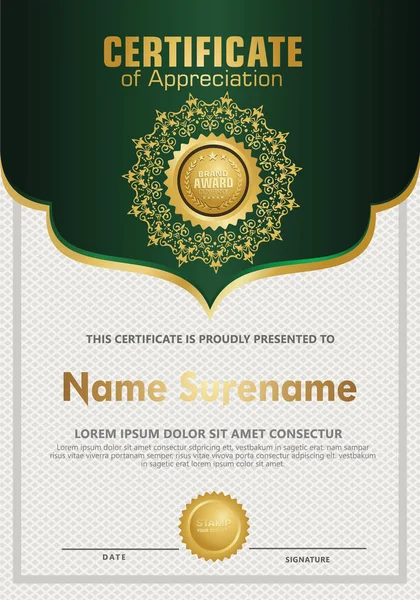 Plantilla de certificado de lujo y elegante. Ilustración vectorial — Vector de stock