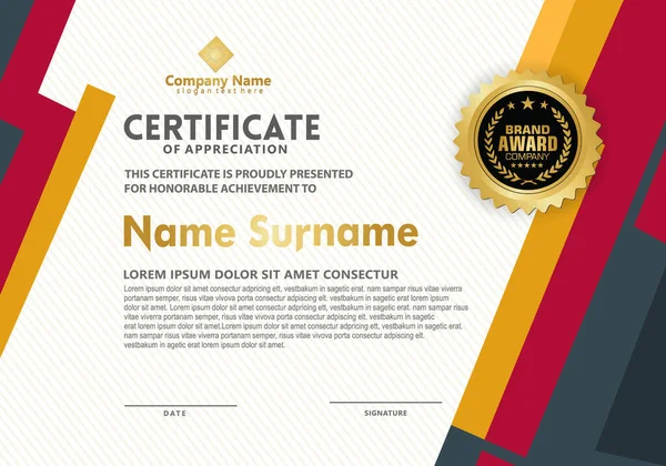 Modern desenli sertifika şablonu ve çizgiler dinamik ve geleceksel renk, diploma, Vektör illüstrasyonu