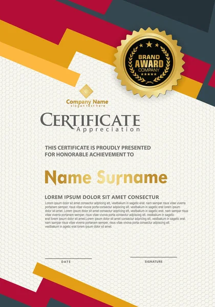Modern desenli sertifika şablonu ve çizgiler dinamik ve geleceksel renk, diploma, Vektör illüstrasyonu