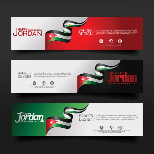 Abstract Vector Layout Horizontal Banner Jordan Independence Day Set Art — Stock Vector