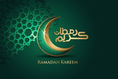 Arapça kaligrafi, hilal ay ve İslami selamlama için mozaiğin renkli detaylarıyla Ramazan kareemi.