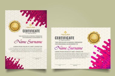 Hardal yuvarlak çizgili modern sertifika şablonu yarım ton geçiş süsü. iki set sertifikası. Vektör arkaplan Resimleri