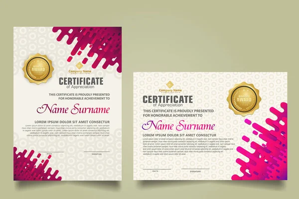 Hardal yuvarlak çizgili modern sertifika şablonu yarım ton geçiş süsü. iki set sertifikası. Vektör arkaplan Resimleri