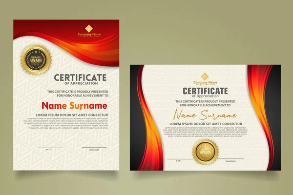 Dikey ve yatay sertifika şablonunu akış çizgileri süslemesi ve modern doku şablonu ile ayarla. Diploma. Vektör illüstrasyonu