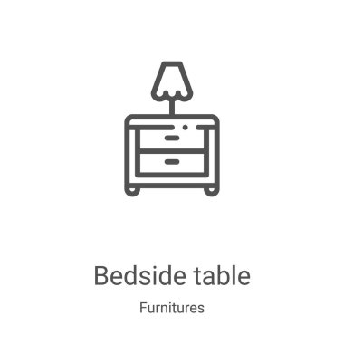 Mobilya koleksiyonundan komodin ikonu vektörü. İnce çizgi başucu tablosu ana hatlı ikon vektör çizimi. Web ve mobil uygulamalarda kullanmak için doğrusal sembol, logo, yazdırma ortamı