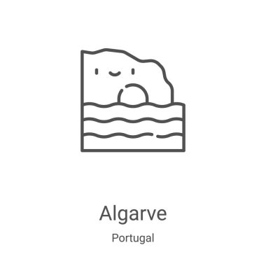 Portekiz koleksiyonundan algarve ikon vektörü. İnce çizgi algarve ana hatlı ikon vektör çizimi. Web ve mobil uygulamalarda kullanmak için doğrusal sembol, logo, yazdırma ortamı