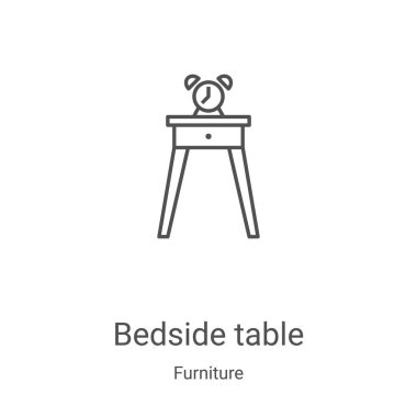 Mobilya koleksiyonundan komodin ikonu vektörü. İnce çizgi başucu tablosu ana hatlı ikon vektör çizimi. Web ve mobil uygulamalarda kullanmak için doğrusal sembol, logo, yazdırma ortamı