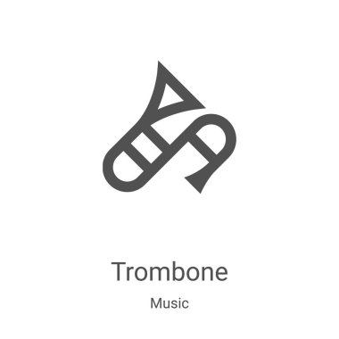 Müzik koleksiyonundan trombon ikon vektörü. İnce çizgili trombon ana hatlı ikon vektör çizimi. Web ve mobil uygulamalarda kullanmak için doğrusal sembol, logo, yazdırma ortamı