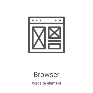 Web sitesi element koleksiyonundan tarayıcı simgesi vektörü. İnce çizgi tarayıcı taslağı ikon vektör illüstrasyonu. Web ve mobil uygulamalarda kullanmak için doğrusal sembol, logo, yazdırma ortamı