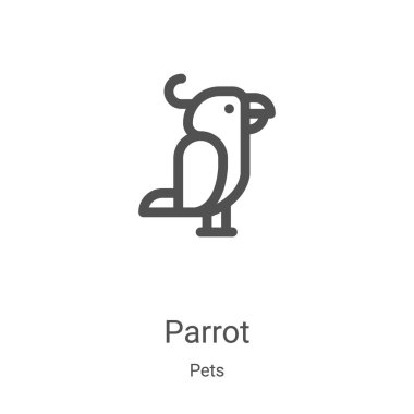 Evcil hayvan koleksiyonundan papağan ikonu vektörü. İnce çizgi papağan taslağı ikon vektör çizimi. Web ve mobil uygulamalarda kullanmak için doğrusal sembol, logo, yazdırma ortamı