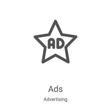 Reklam koleksiyonundan reklam simgesi vektörü. İnce çizgi reklam taslağı ikon vektör illüstrasyonu. Web ve mobil uygulamalarda kullanmak için doğrusal sembol, logo, yazdırma ortamı
