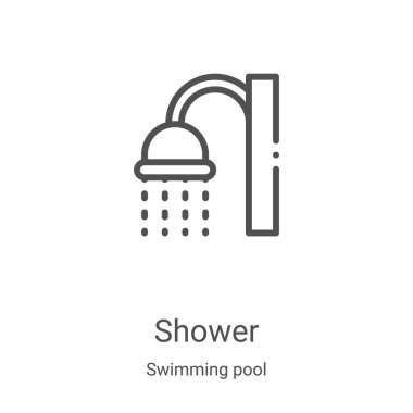 Yüzme havuzu koleksiyonundan duş ikonu vektörü. İnce duş taslağı ikon vektör illüstrasyonu. Web ve mobil uygulamalarda kullanmak için doğrusal sembol, logo, yazdırma ortamı
