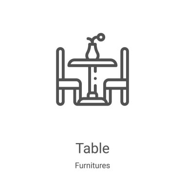 Tablo simge vektör mobilya Collection. İnce çizgi tablo anahat simgesini vektör çizim. Web ve mobil uygulamalar, logo, baskı ortamı kullanmak için doğrusal sembolü