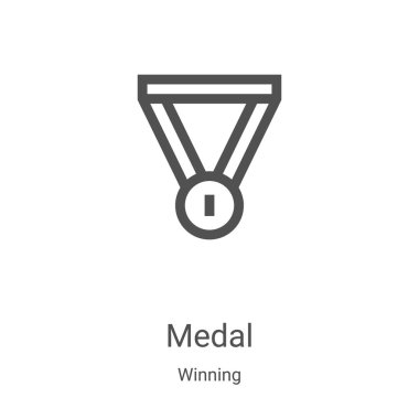 Kazanan koleksiyondan madalya ikonu vektörü. İnce çizgi madalya ana hatları ikon vektör illüstrasyonu. Web ve mobil uygulamalarda kullanmak için doğrusal sembol, logo, yazdırma ortamı