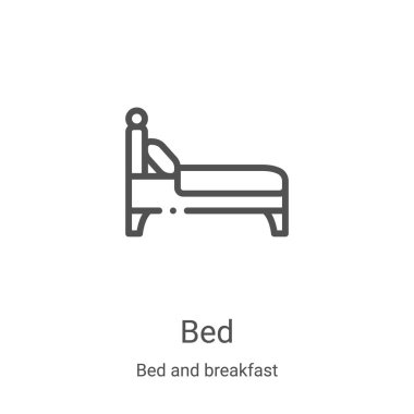 Yatak ve kahvaltı koleksiyonundan yatak ikonu vektörü. İnce çizgi yatak taslağı ikon vektör illüstrasyonu. Web ve mobil uygulamalarda kullanmak için doğrusal sembol, logo, yazdırma ortamı