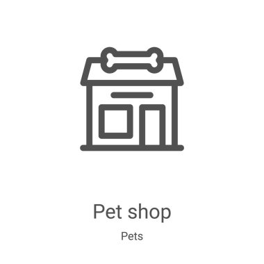Evcil hayvan dükkanının ikon taşıyıcısı. İnce çizgi evcil hayvan dükkanının ana hatları ikon vektör illüstrasyonu. Web ve mobil uygulamalarda kullanmak için doğrusal sembol, logo, yazdırma ortamı