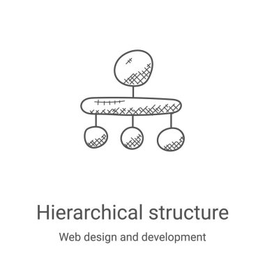 Web tasarım ve geliştirme koleksiyonundan hiyerarşik yapı ikonu vektörü. İnce çizgi hiyerarşik yapı ana hatları ikon vektör çizimi. Web ve mobil uygulamalarda kullanım için doğrusal sembol, logo,