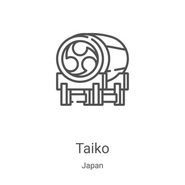 Japon koleksiyonundan Taiko ikon vektörü. İnce çizgi Taiko ana hatlı ikon vektör çizimi. Web ve mobil uygulamalarda kullanmak için doğrusal sembol, logo, yazdırma ortamı