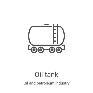 Petrol ve petrol endüstrisi koleksiyonundan petrol tankı ikonu taşıyıcısı. İnce çizgili yağ tankı ana hatlı ikon vektör çizimi. Web ve mobil uygulamalarda kullanmak için doğrusal sembol, logo, yazdırma ortamı