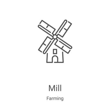 Çiftçilik koleksiyonundan değirmen ikonu taşıyıcısı. İnce çizgili değirmen çizgisi ikon vektör çizimi. Web ve mobil uygulamalarda kullanmak için doğrusal sembol, logo, yazdırma ortamı