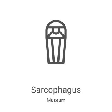 Müze koleksiyonundan lahit ikon vektörü. İnce çizgili lahit ana hatlı ikon vektör çizimi. Web ve mobil uygulamalarda kullanmak için doğrusal sembol, logo, yazdırma ortamı
