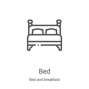 Yatak ve kahvaltı koleksiyonundan yatak ikonu vektörü. İnce çizgi yatak taslağı ikon vektör illüstrasyonu. Web ve mobil uygulamalarda kullanmak için doğrusal sembol, logo, yazdırma ortamı